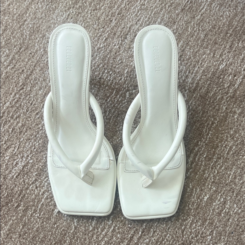 Forever 21 White Square-Toe Thong Slide Sandals